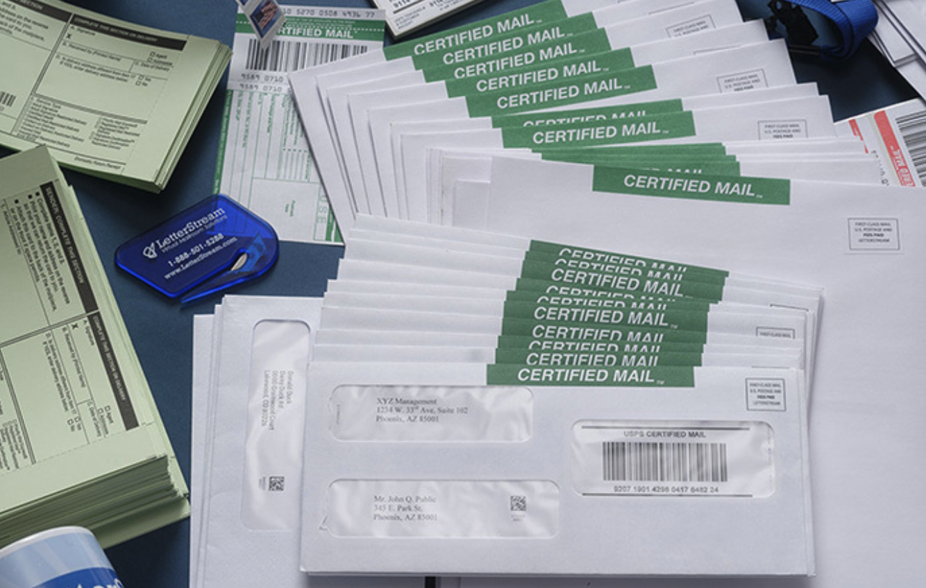 Certified mail Envelopes